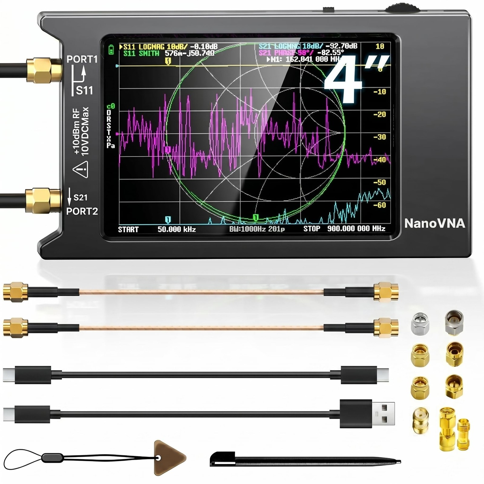 NanoVNA-H4 Vector Network Analyzer with 9 SMA Calibration, Lastest V4.3/V4.2 ...