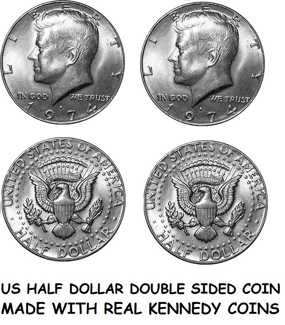 Pair of Real Double Sided KENNEDY HALF DOLLAR 1 Two Headed and 1 Two Tailed Coin