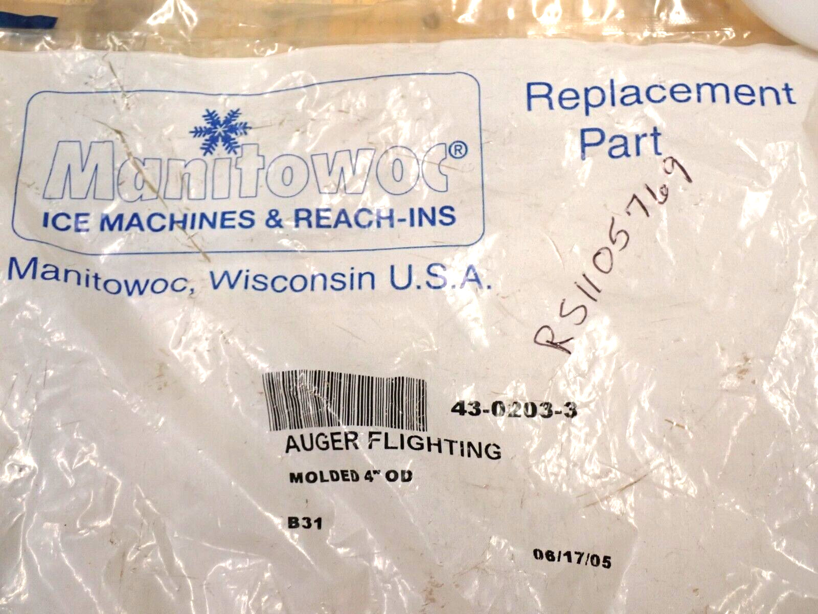 MANITOWOC 43-0203-3 MOLDED 4" OD AUGER FLIGHTING NEW
