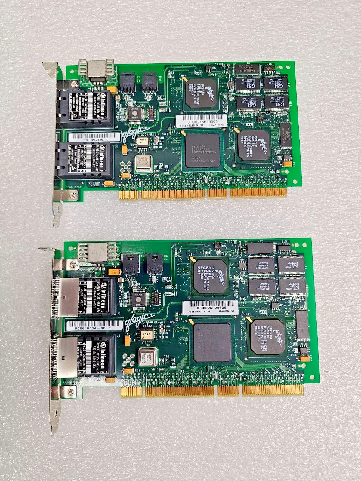 Q-Logic Lot of 2 QLA2212F/66 Dual Channel Gigabit FC PCI-X SC Adapter FC0610404
