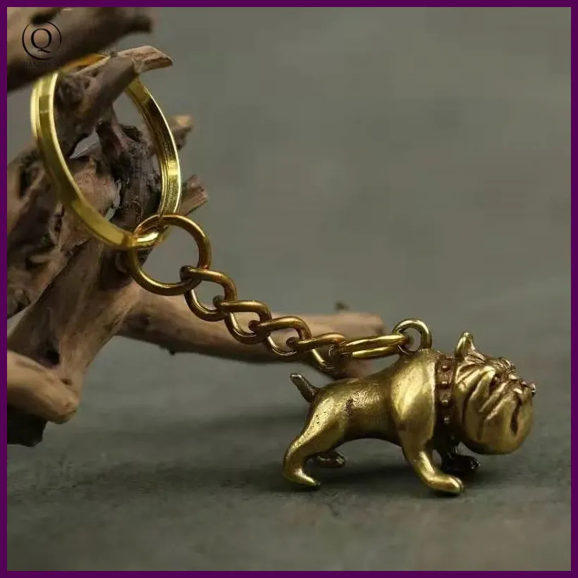 Pure Brass Cute Cartoon Dog Key Chain Pendants Vintage Metal Copper Animal