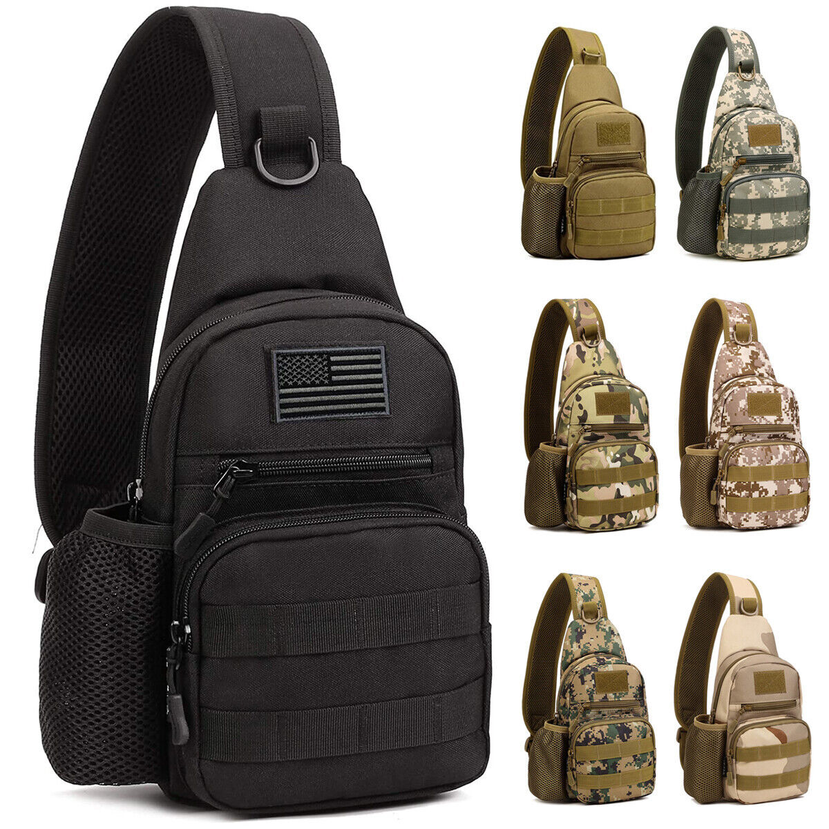 Tactical Sling Crossbody Backpack with Water Bottle Holder Shoulder Chest Bag