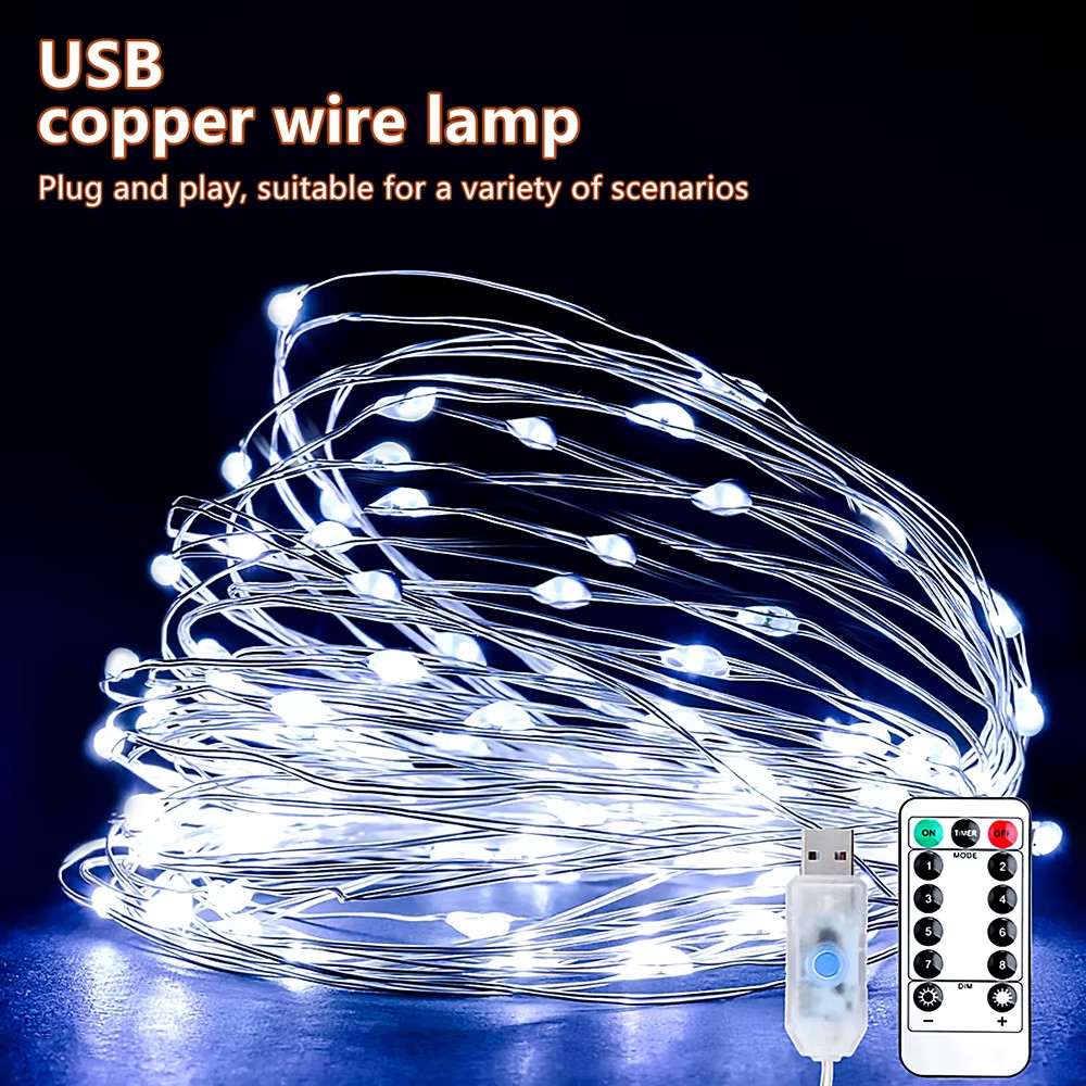 5M/10M/20M USB LED String Copper  Silver Wire  Waterproof Lights for Christmas
