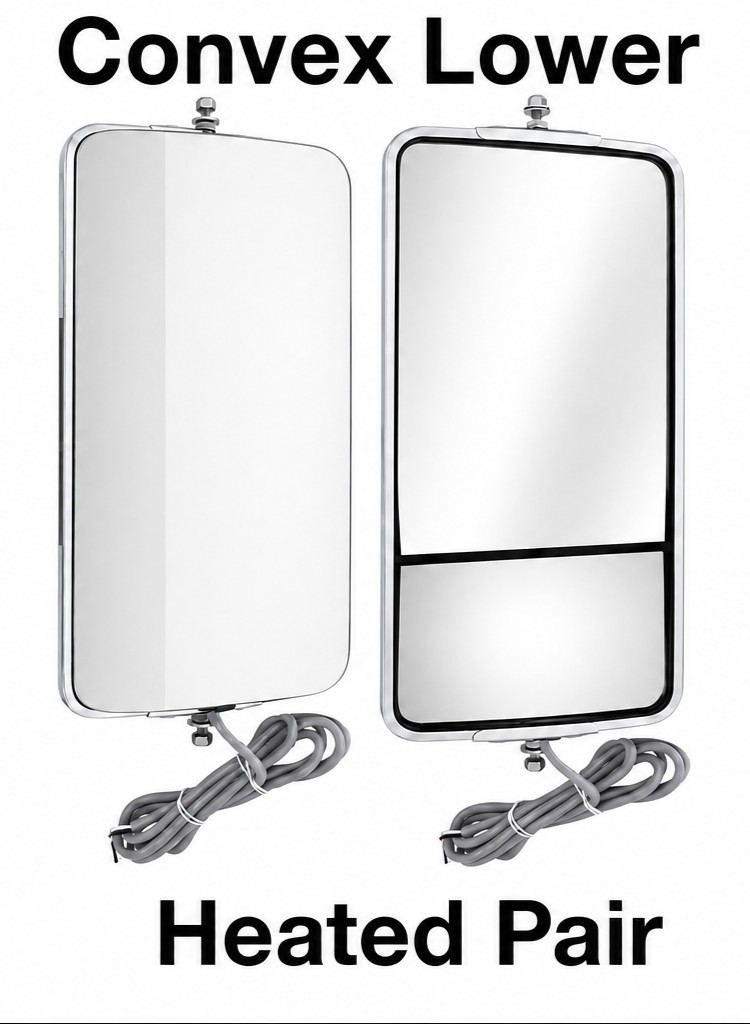 West Coast Mirrors for Peterbilt Kenworth 7x16 Stainless Heated w/ Convex Lower