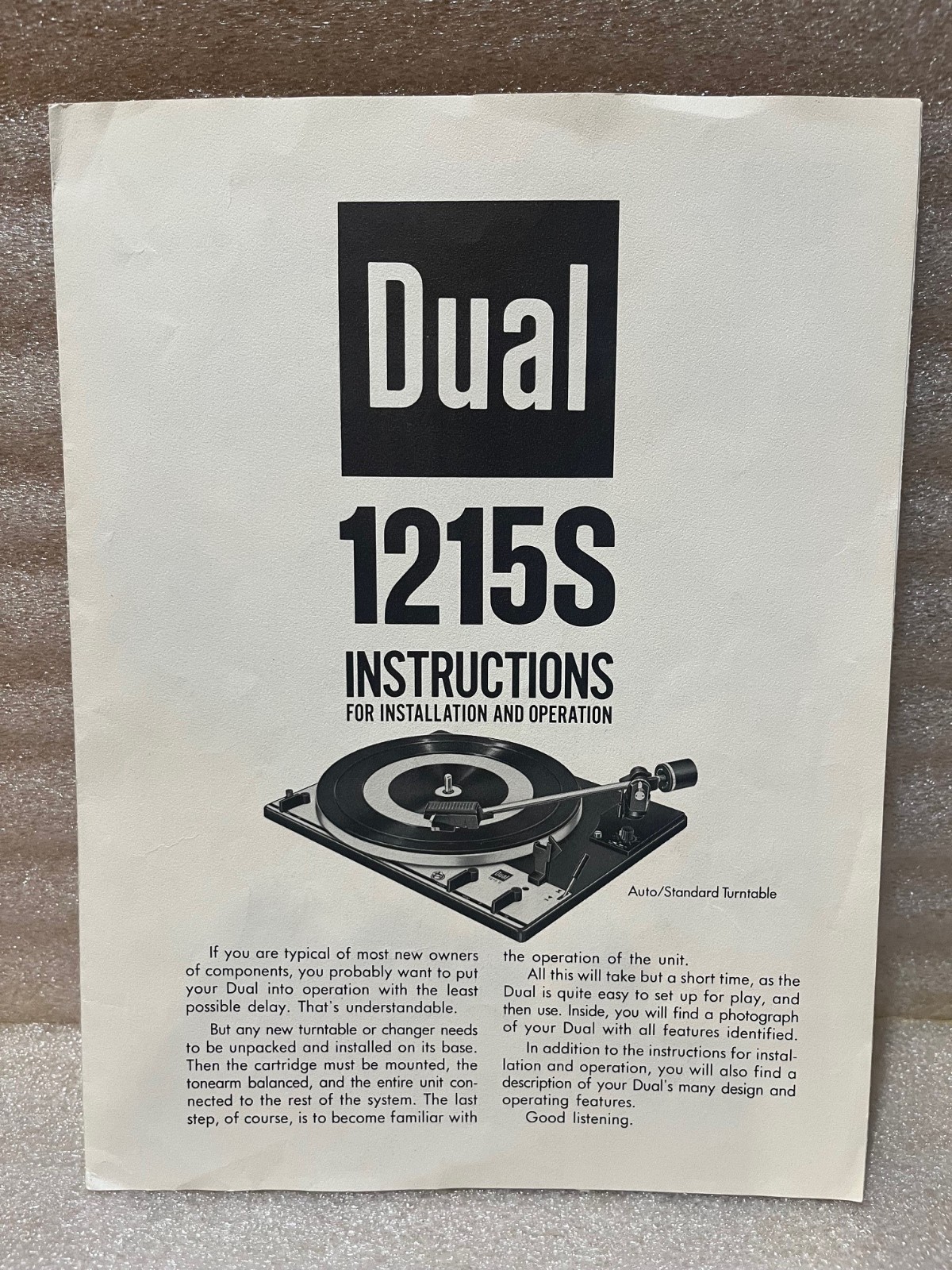 OEM Dual 1215S Operating Instructions Owner's Manual Original NOT A COPY