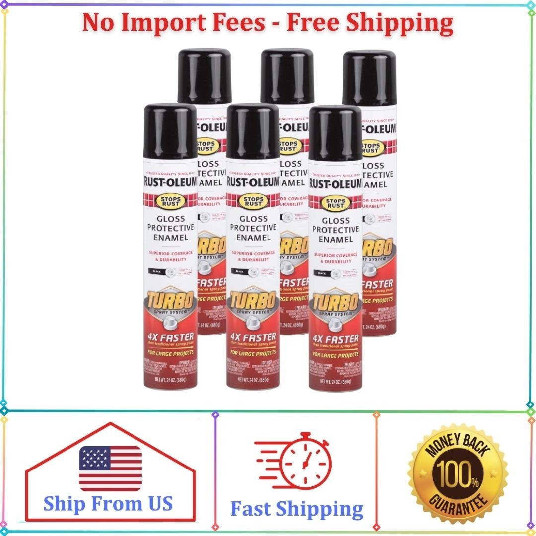 6 Pack 334128-6PK Stops Rust Turbo Spray Paint, 24 Oz, Gloss Black Paint