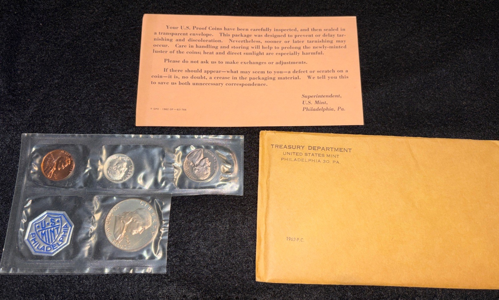 1962 P MINT SET MISSING QUARTER WITH ORIGINAL ENVELOPE SEALED