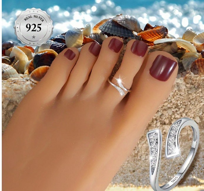 Crystal bar sterling silver toe ring