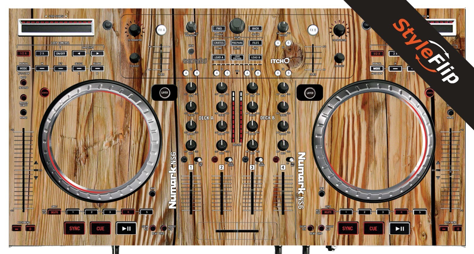 Numark NS6 | Color Wood 4 | Protective Decal | StyleFlip Skins
