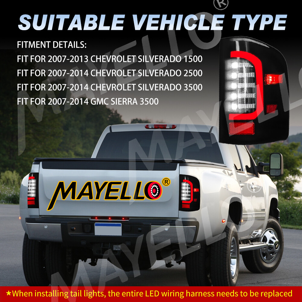 Pair Black Smoke LED Tail Lights for 2007-2013 2014 Chevy Silverado 1500 2500HD
