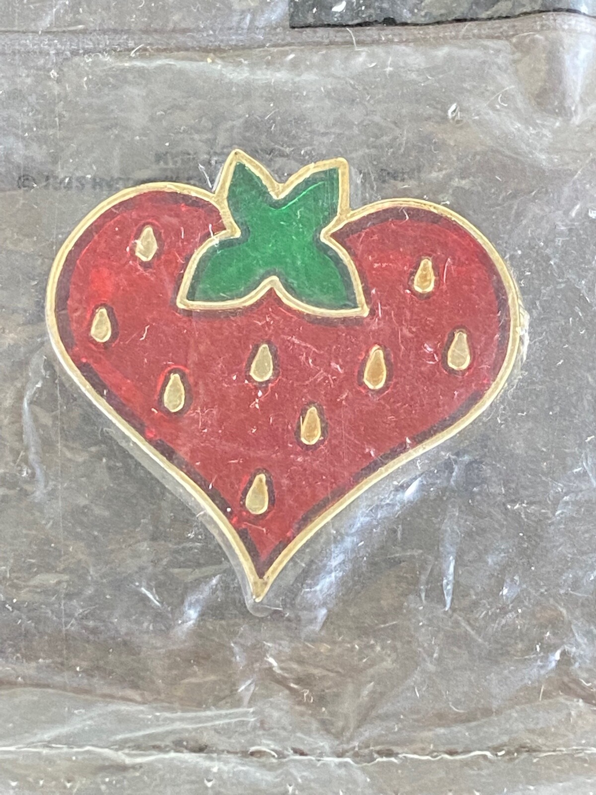 Vintage Hallmark Strawberry Heart Shaped 1982 NOS Package Red Brooch Lapel Pin