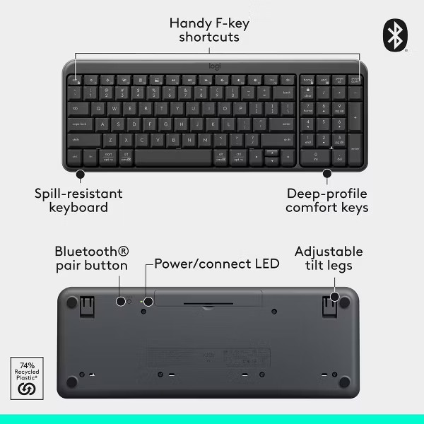 Logitech Bluetooth Compact Combo - Black: Dome Switch, Full Size