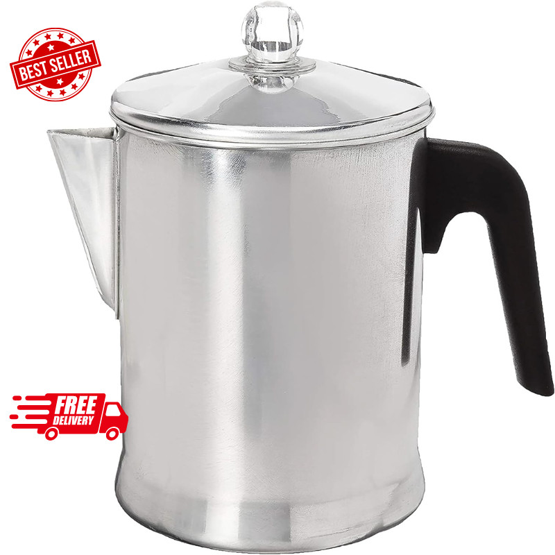 Heavy Duty Stove Top Percolator Coffee Pot Maker Aluminum Steel 9-Cup