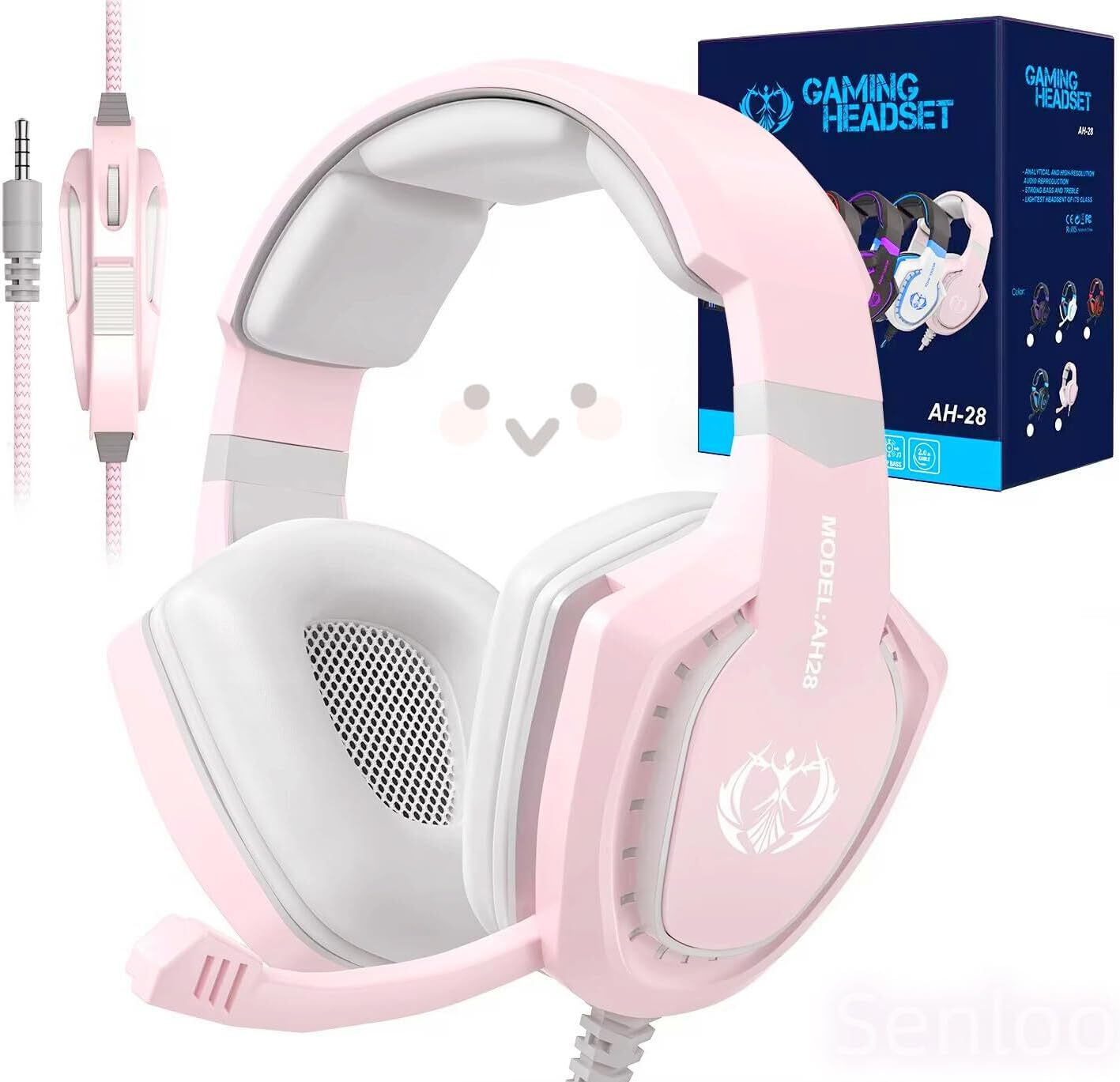 Pink Gaming Headset Wire Headphone with Mic for PS5 PS4 xBox Serie X/S Switch PC