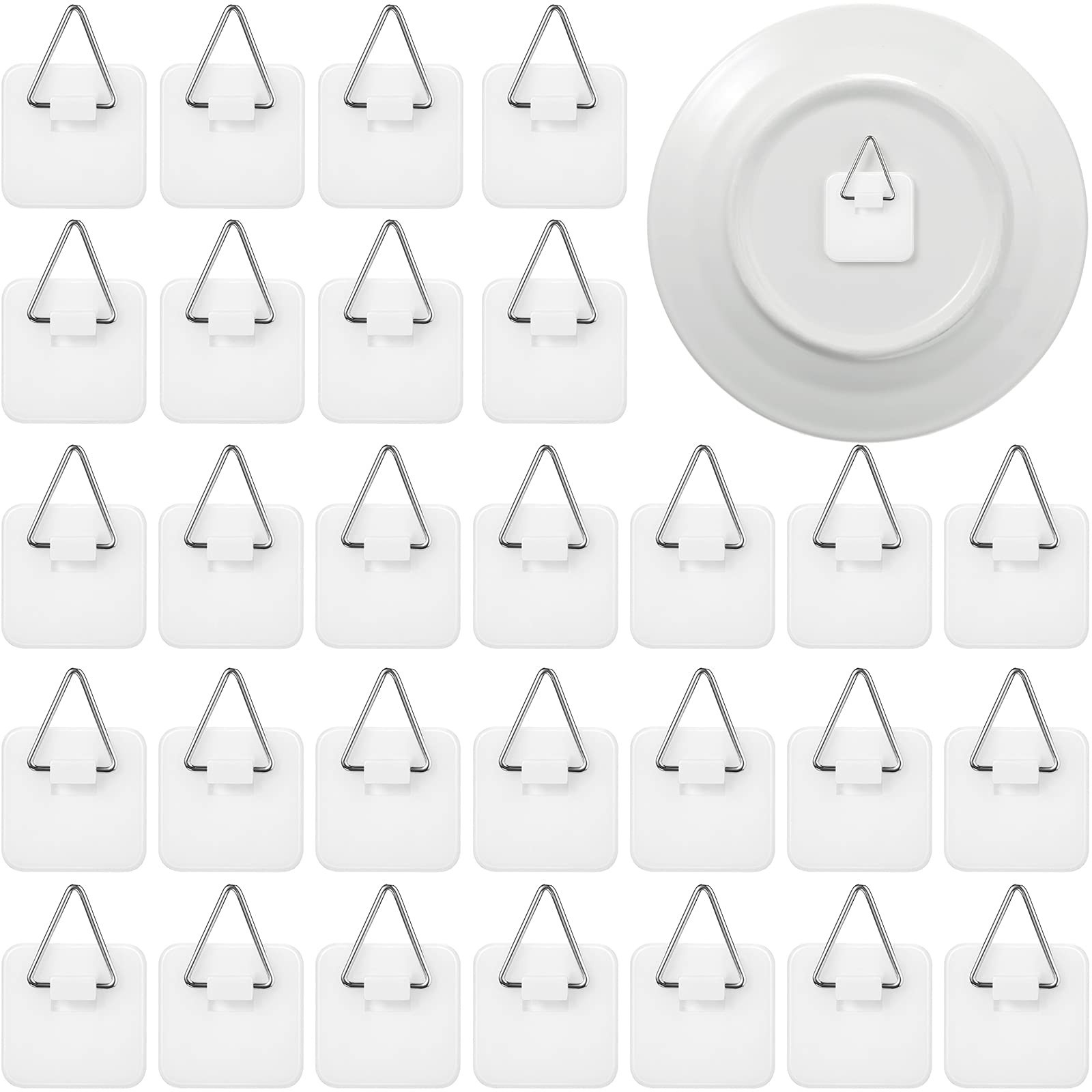 Sawysine 80 Pcs Invisible Adhesive Plate Hanger Wall Display Holder Vertical ...