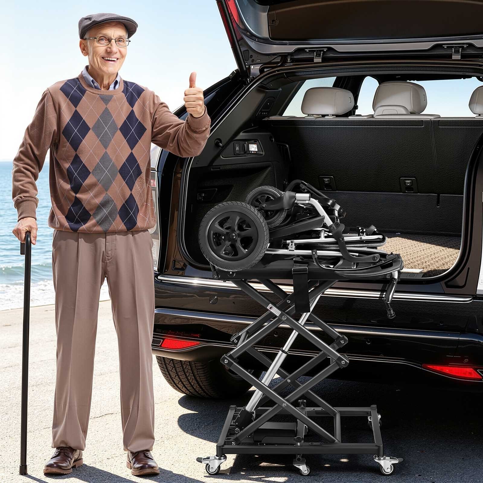 110lbs Wheelchair Lift for Car Scooter - Lightweight Rechargeable & Space-Saving