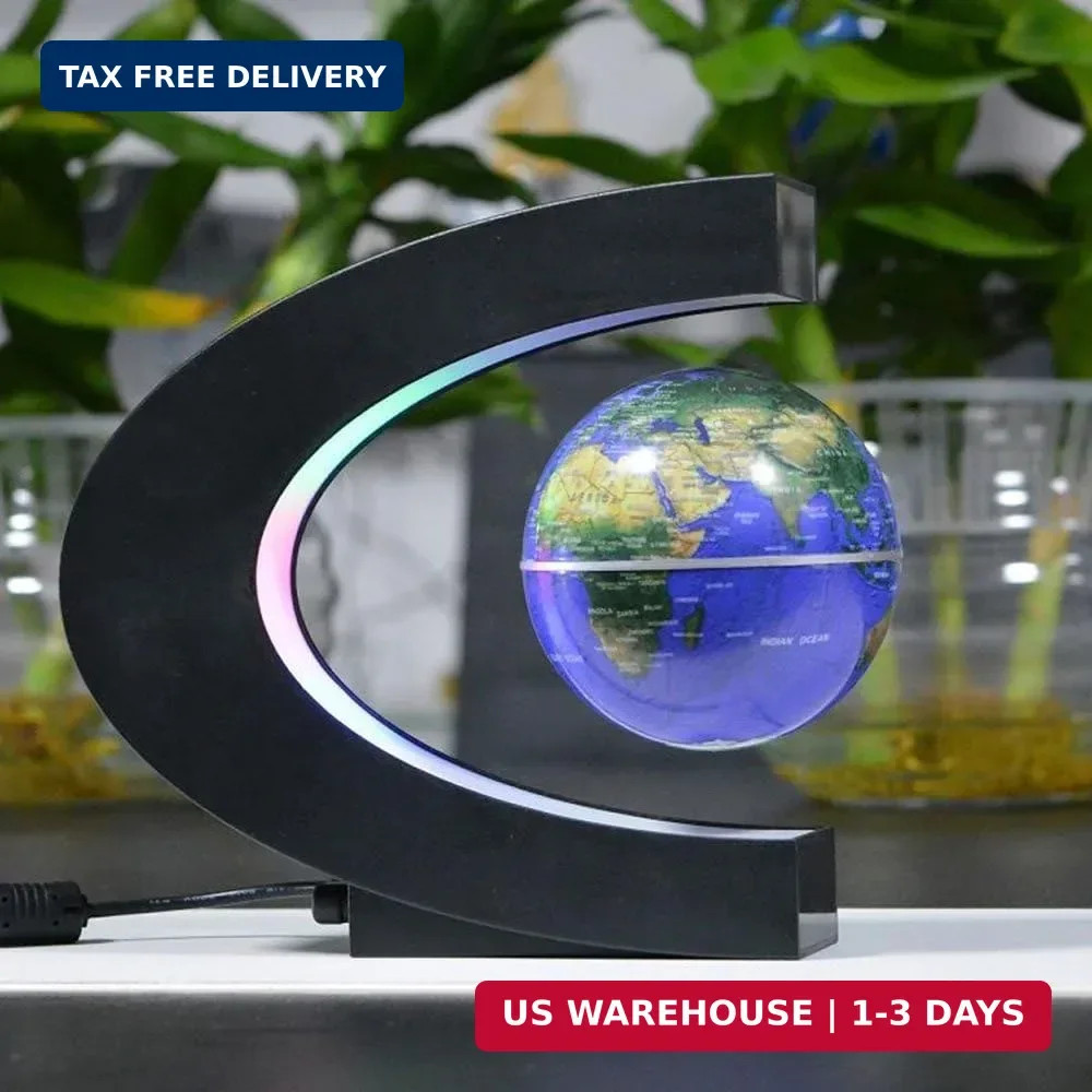 C Shape Magnetic Levitation Floating Globe LED Light World Map Desk Decor Gift