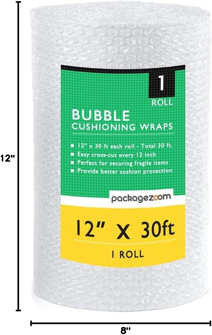 Protective Bubble Cushioning Wrap - 12x30 Inch Roll for Safe Storage & Transit