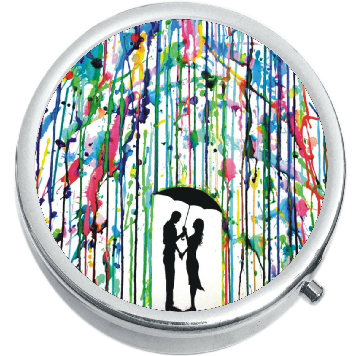 Watercolor Rain Couple Medicine Vitamin Pill Box