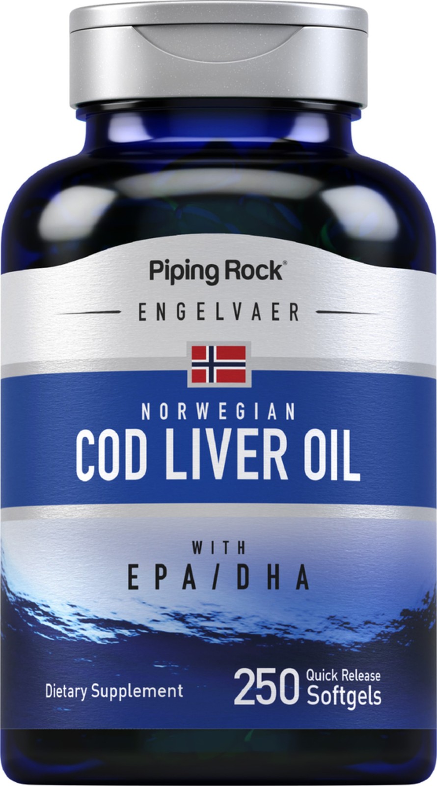 Cod Liver Oil Softgels | 250 Count | Engelvaer Norwegian | by Piping Rock