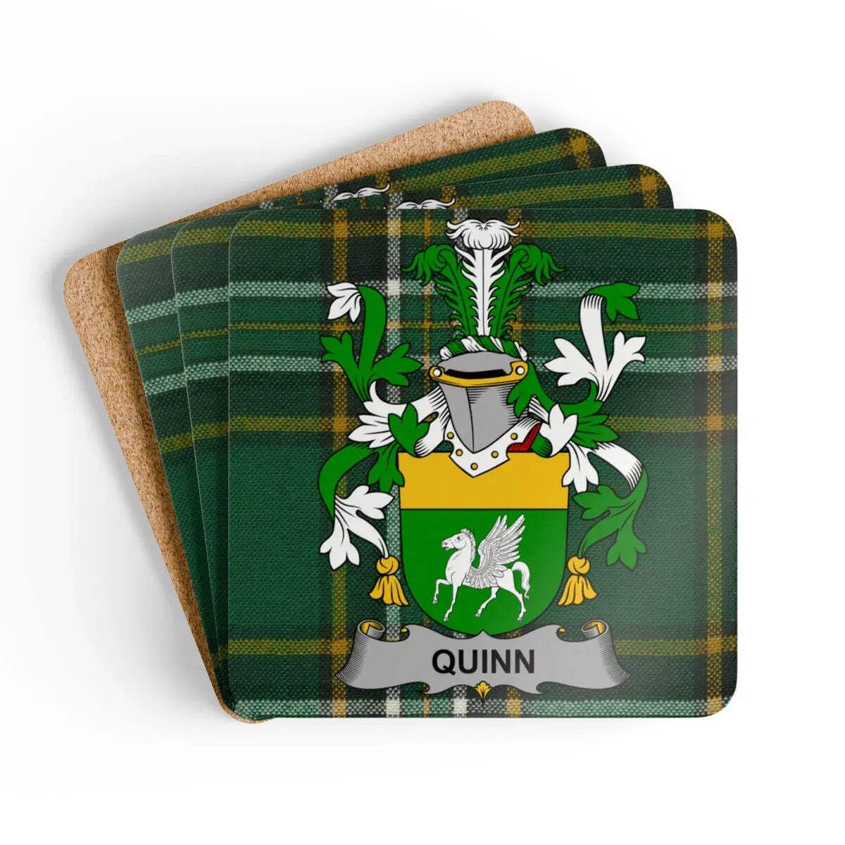 Quinn Irish Family Crest Tartan Coaster Set