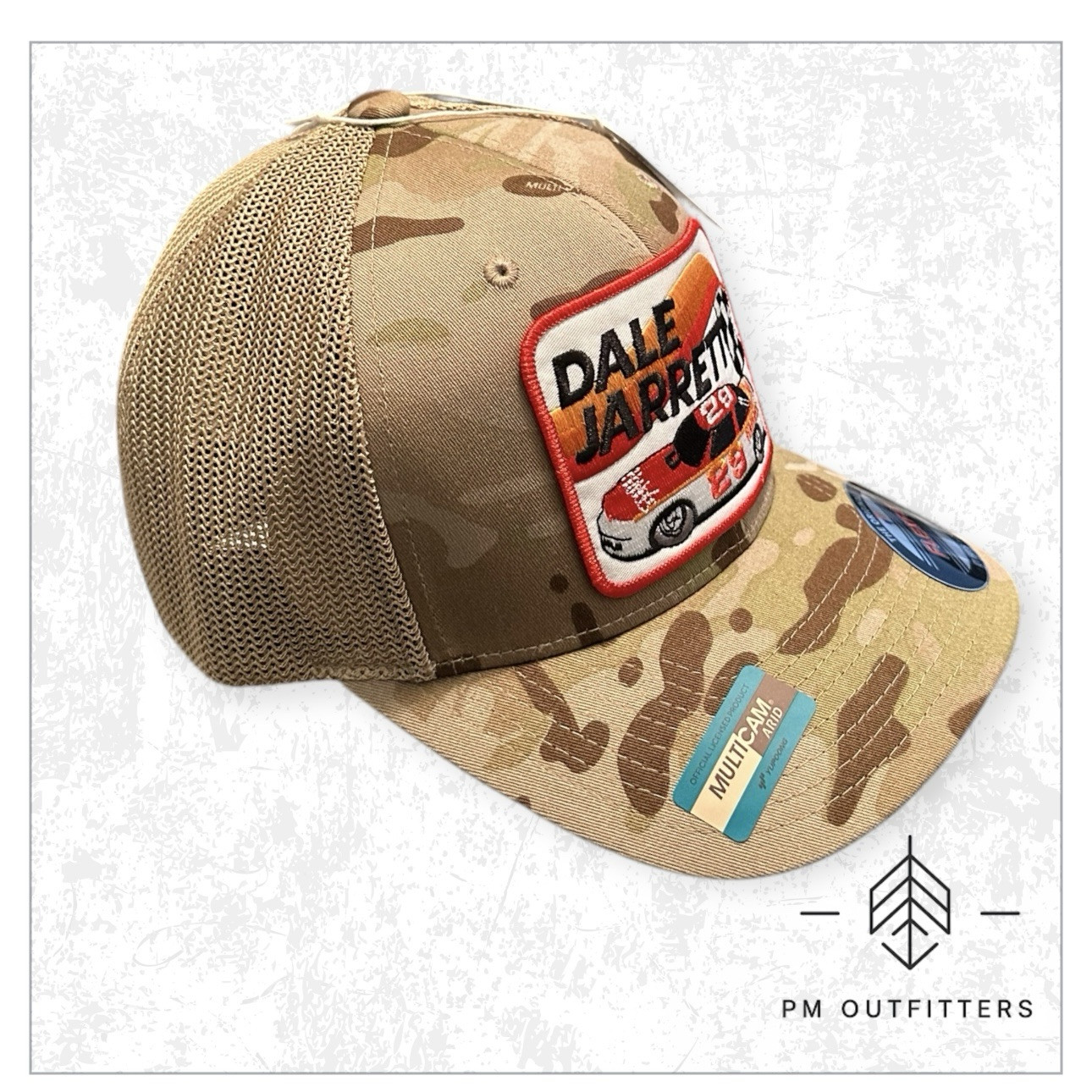 Vintage Dale Jarrett Hardees #29 Yupoong FlexFit Multicam Arid Camo Trucker Hat
