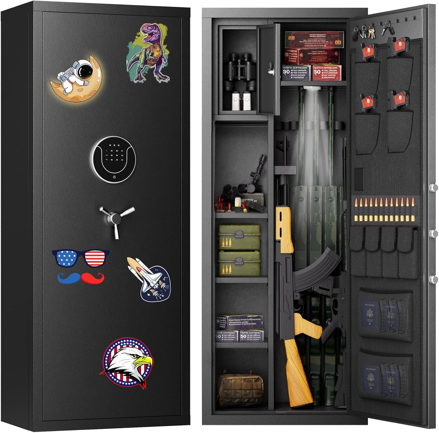 15-18 Unassembled Digital Gun Safe, Gun Cabinet with Inner Lock Box,DIY Stickers