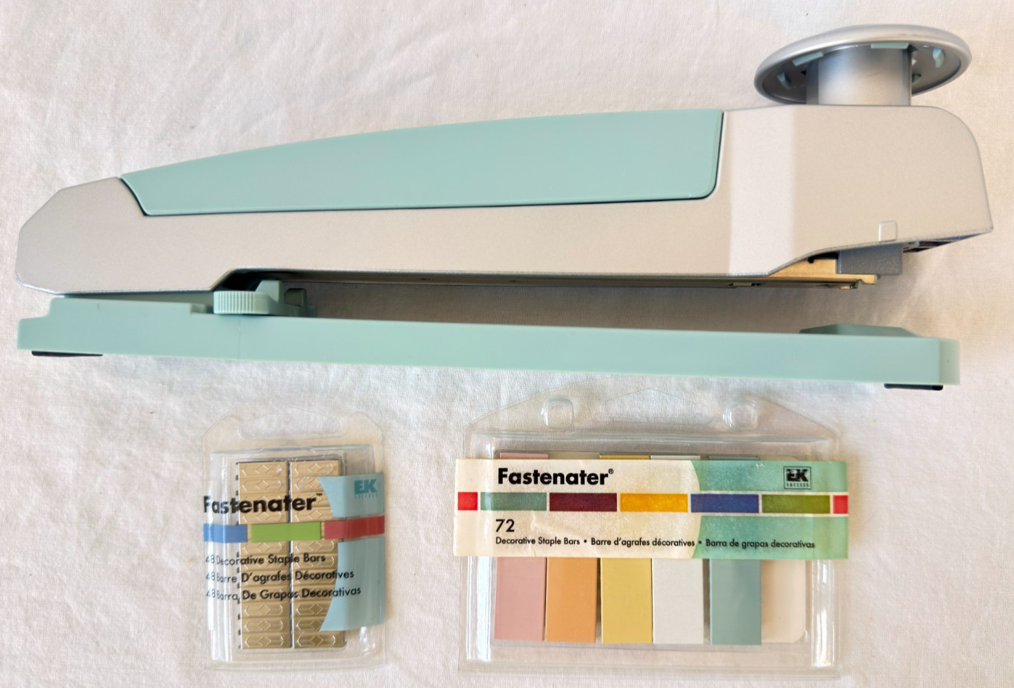EK Success Fastener Decorative 10" Stapler Scrapbooking- Teal w/Misc. Staples