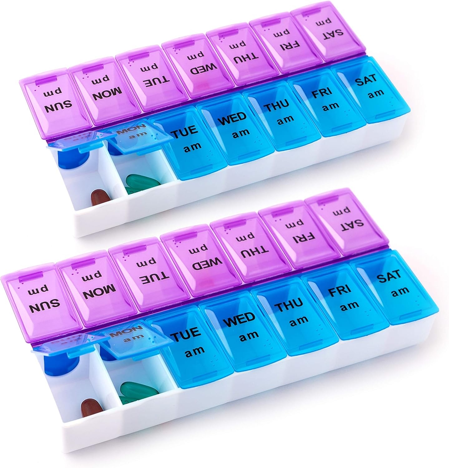 2PCS Weekly Pill Box Organizer Twice a Day 7 day AMPM Medicine Organizer Case