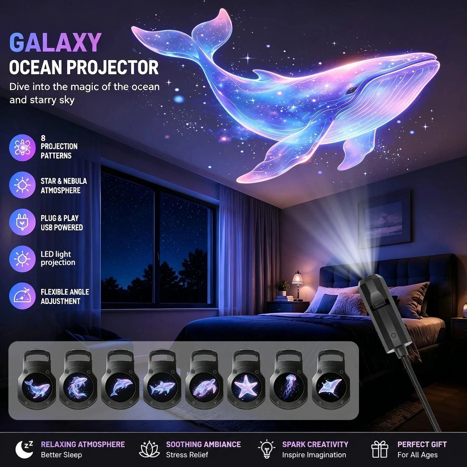 Hd Smart Dynamic 5D Holographic Night Light Projector, Play HD Star Projector