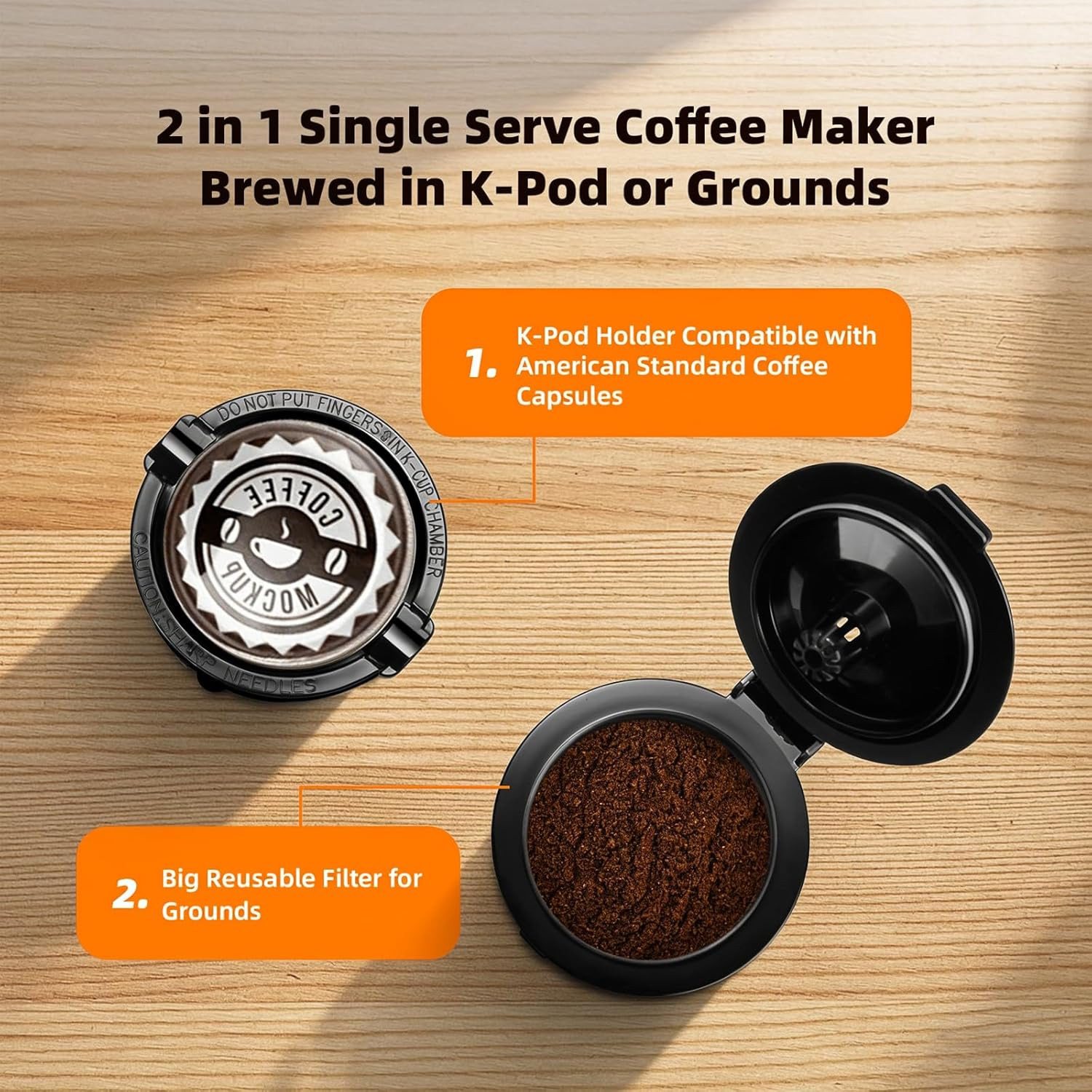 Small Single Serve Coffee Maker for K Cup and Grounds, Fast Brew One Cup Coffee