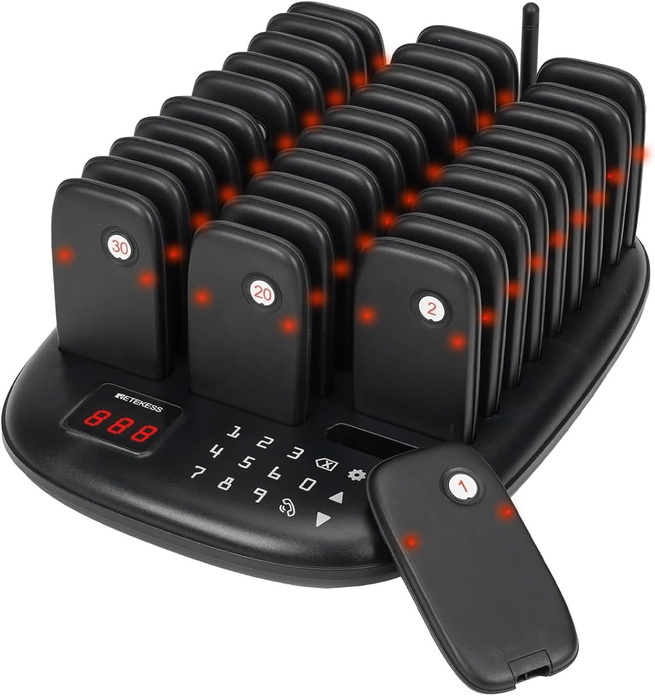 Wireless Restaurant Buzzer System with 30 Pagers - Custom Alerts & Long Range
