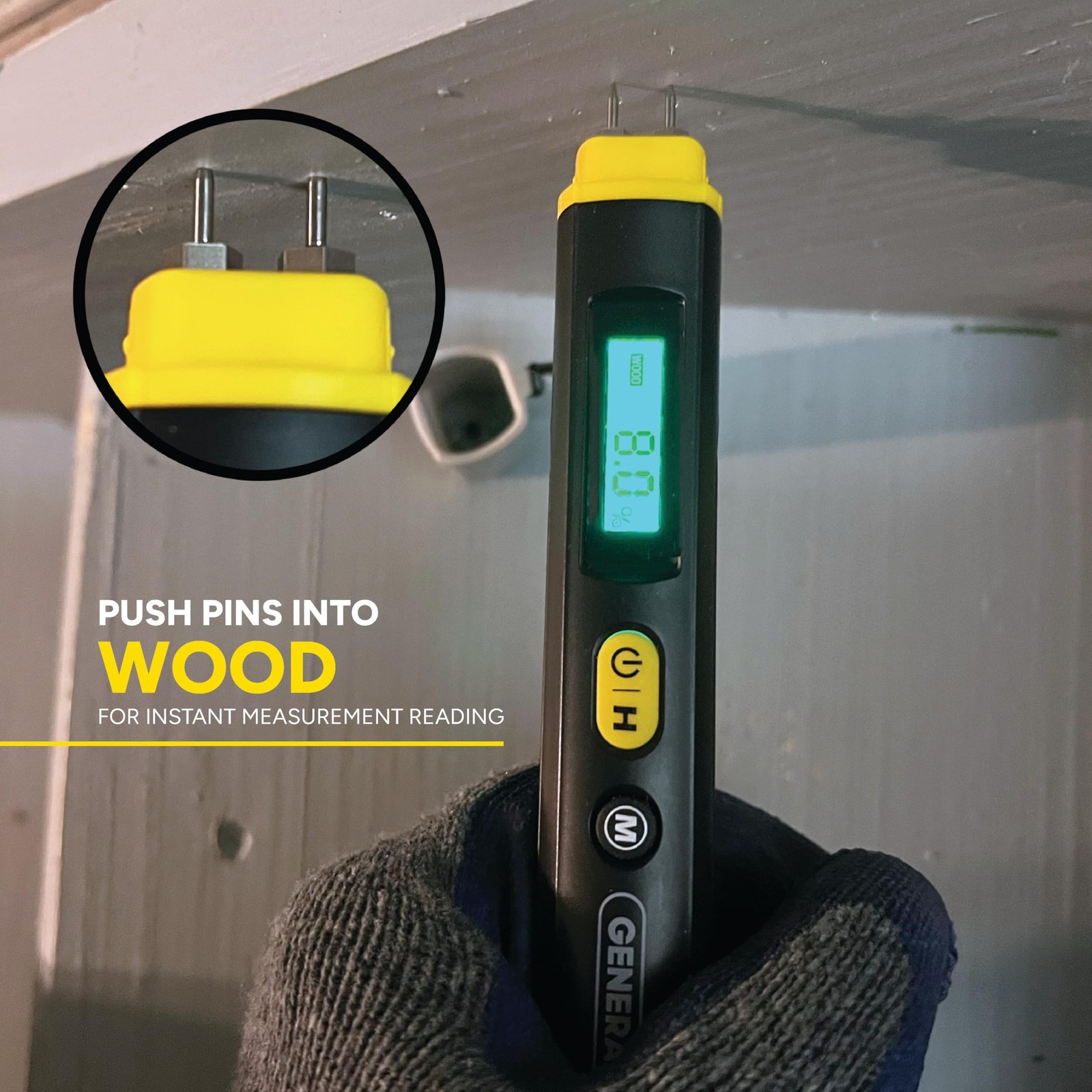 General Tools Compact Digital Moisture Meter MMP100 Pin-Style Tool Detects