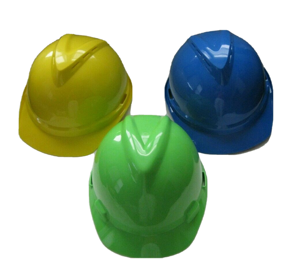 MSA Hard Hat V-Gard 500 Brim Ratchet Suspension Fas-Trac Green Yellow Blue USA