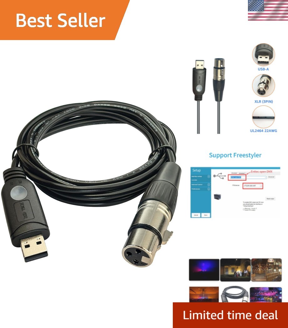 SH-RS09B USB to DMX Cable - Optimal for Freestyler and Lightkey Software Control