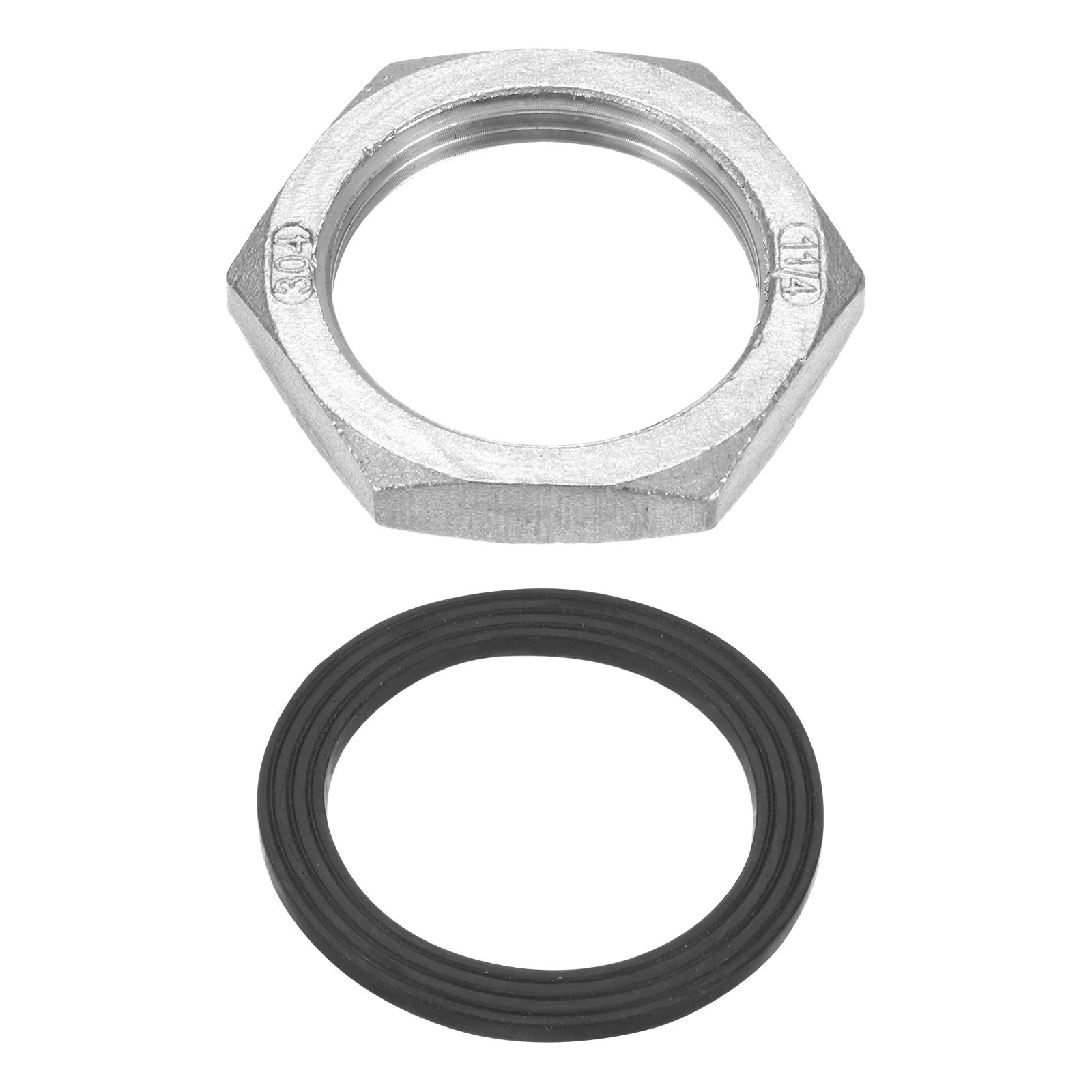 304 Stainless Steel G 1-1/4" Pipe Fitting Hex Locknuts with Washer
