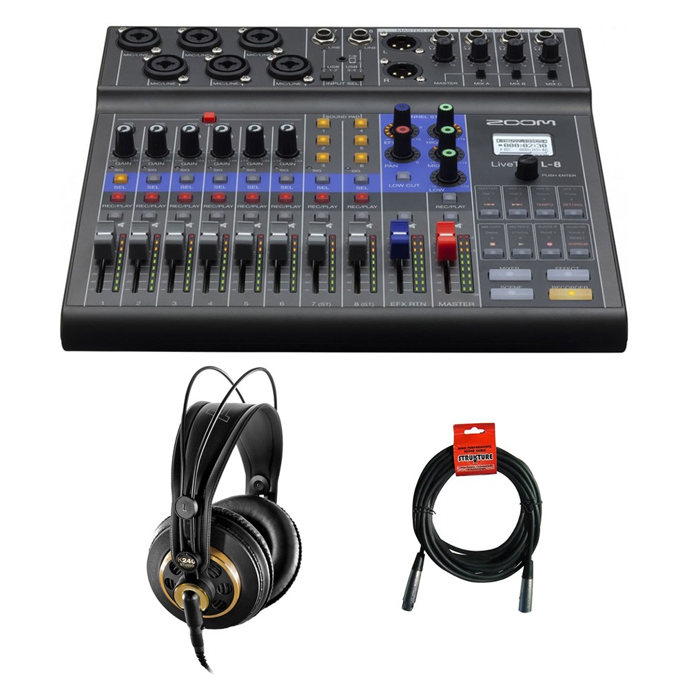 Zoom LiveTrak L-8 Portable 8-Channel Mixer w/ AKG K 240 Headphones & Cable