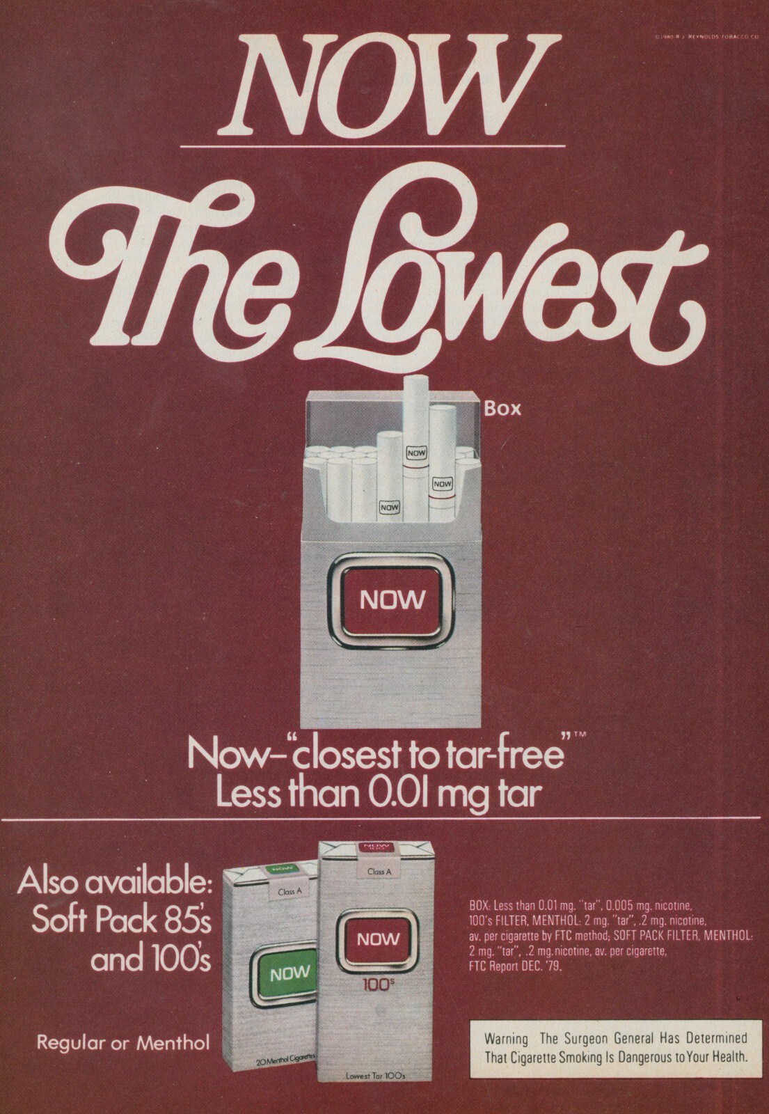 1981 Now Cigarettes Box Soft Pack 85s 100s Regular Menthol Vintage Print Ad SI9