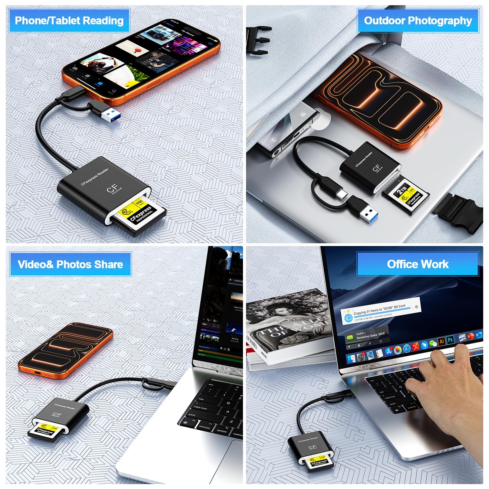 CFexpress B Card Reader, USB-3.2 Gen 2 10Gbps – High-Speed Memory Card Reader...