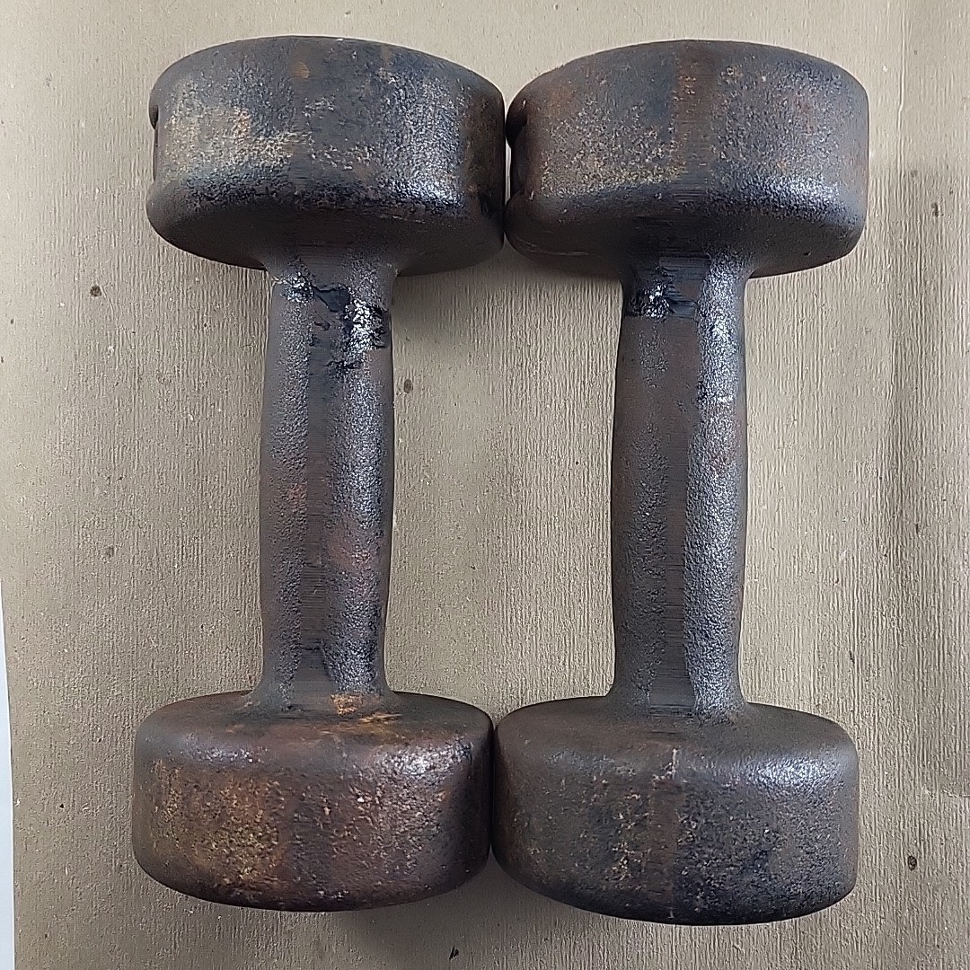 Vintage Pair YORK 10 Lb Roundhead Dumbbells Pre-USA Cast Iron Weights