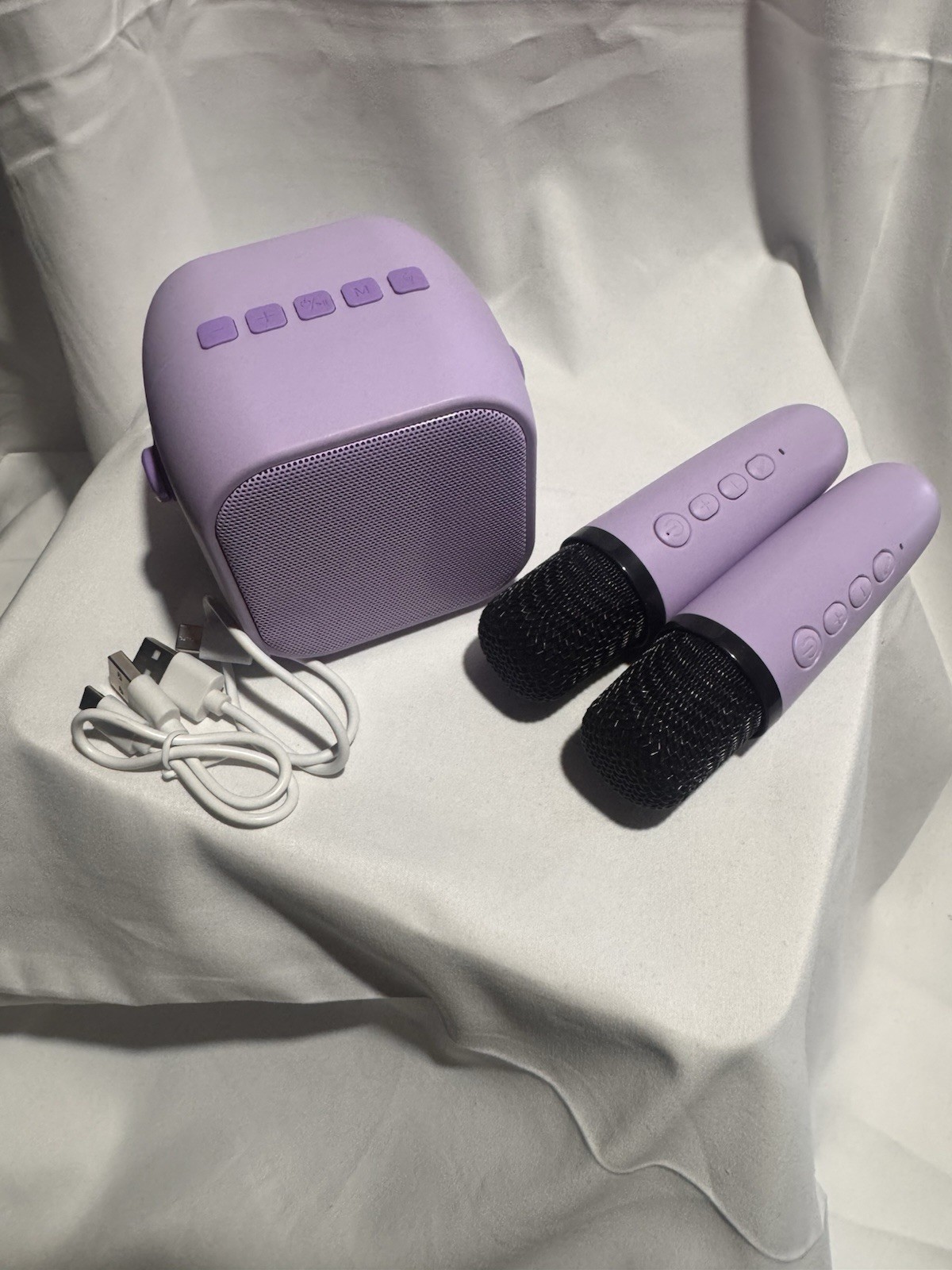 Purple Bluetooth All-in-One Karaoke System w/ LED, 2 Microphones, USB/TF