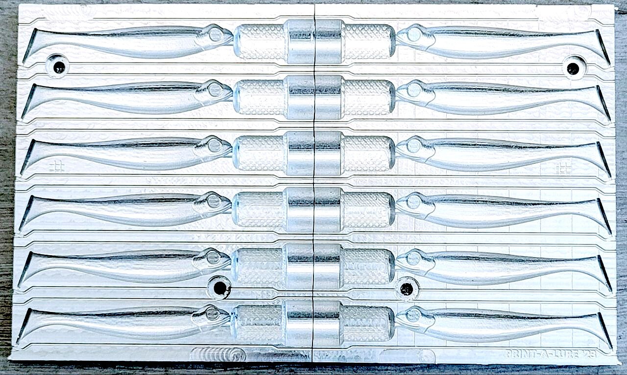 Aluminum fishing soft bait mold - 3" x 6 cavity swimbait, similar to hazedong