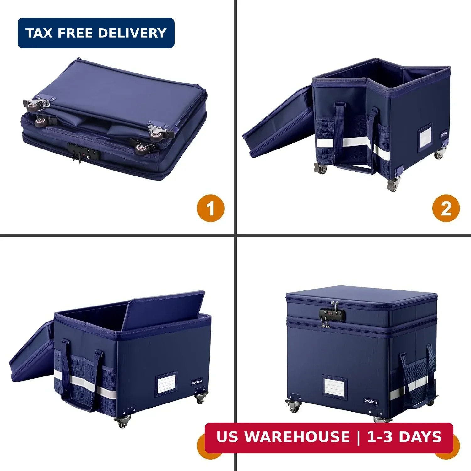File Box with Lock, 2-Layer Fireproof Document Box with Wheels,Collapsib