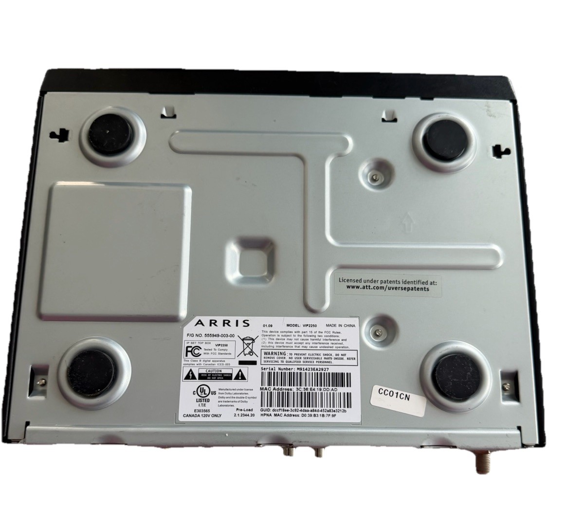 AT&T U-verse Receiver VIP 2250 HD DVR Cable Box