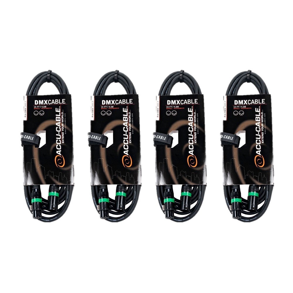 4x Accu Cable 15-foot DMX Cable - 3-pin male to 3-pin female connection