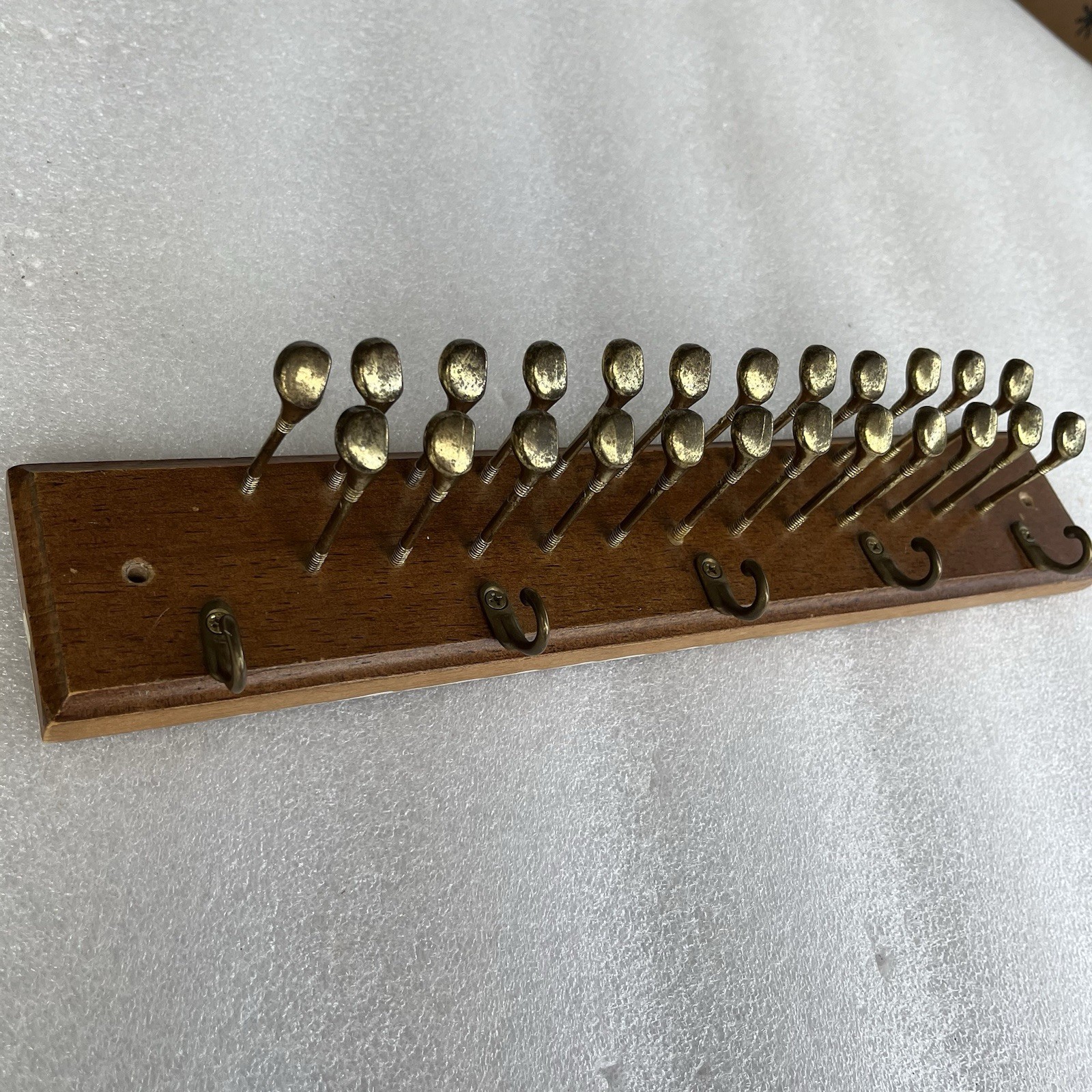 Golf Theme Hanging Tie Belt Rack Wooden And Brass Golfing Retro Wall Hanging Key