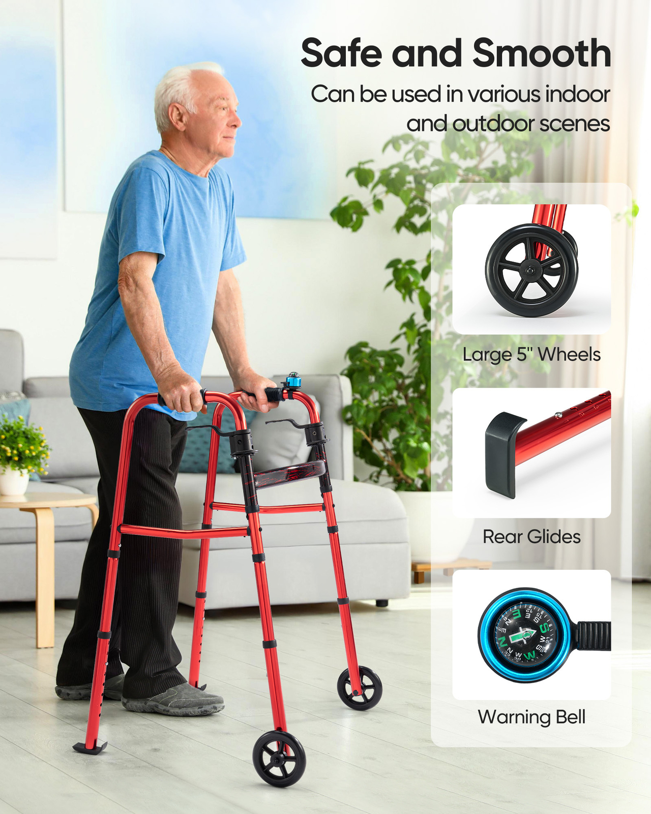 6.8lbs Front Wheeled Folding Walkers for Seniors Lightweight Walkers & Canes