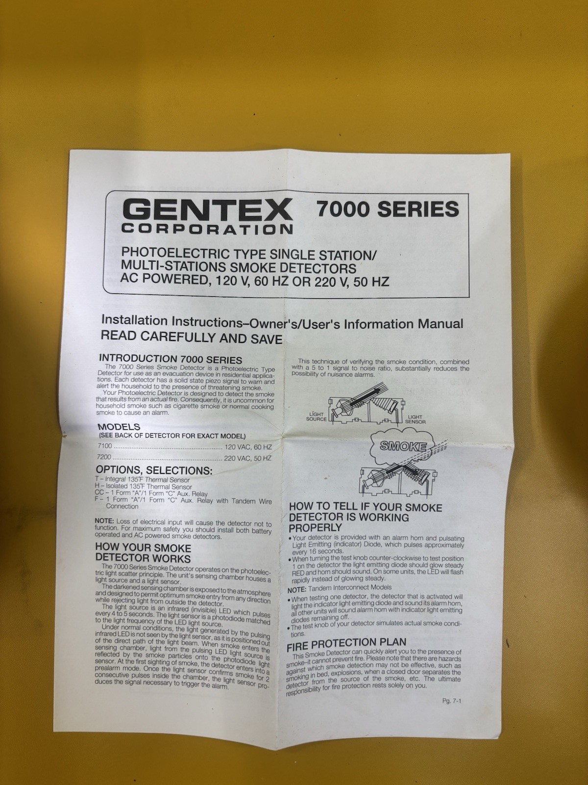 Gentex 907-1113-002 Model 7100F Smoke Detector with Piezo, 120VAC