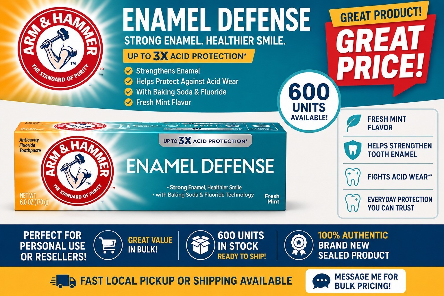 ARM & HAMMER Enamel Defense Fluoride Anticavity Toothpaste  4.3 oz (Pack of 2)