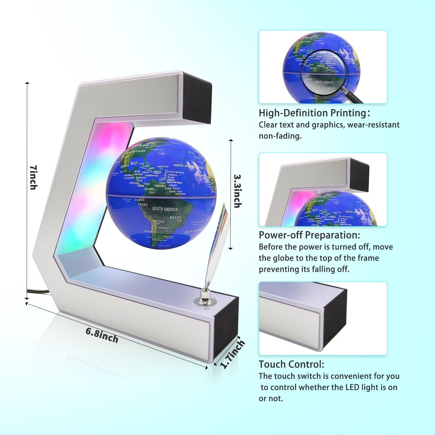 Flagest Magnetic Levitation Globe with LED Lights & Touch Control and Pen, Float